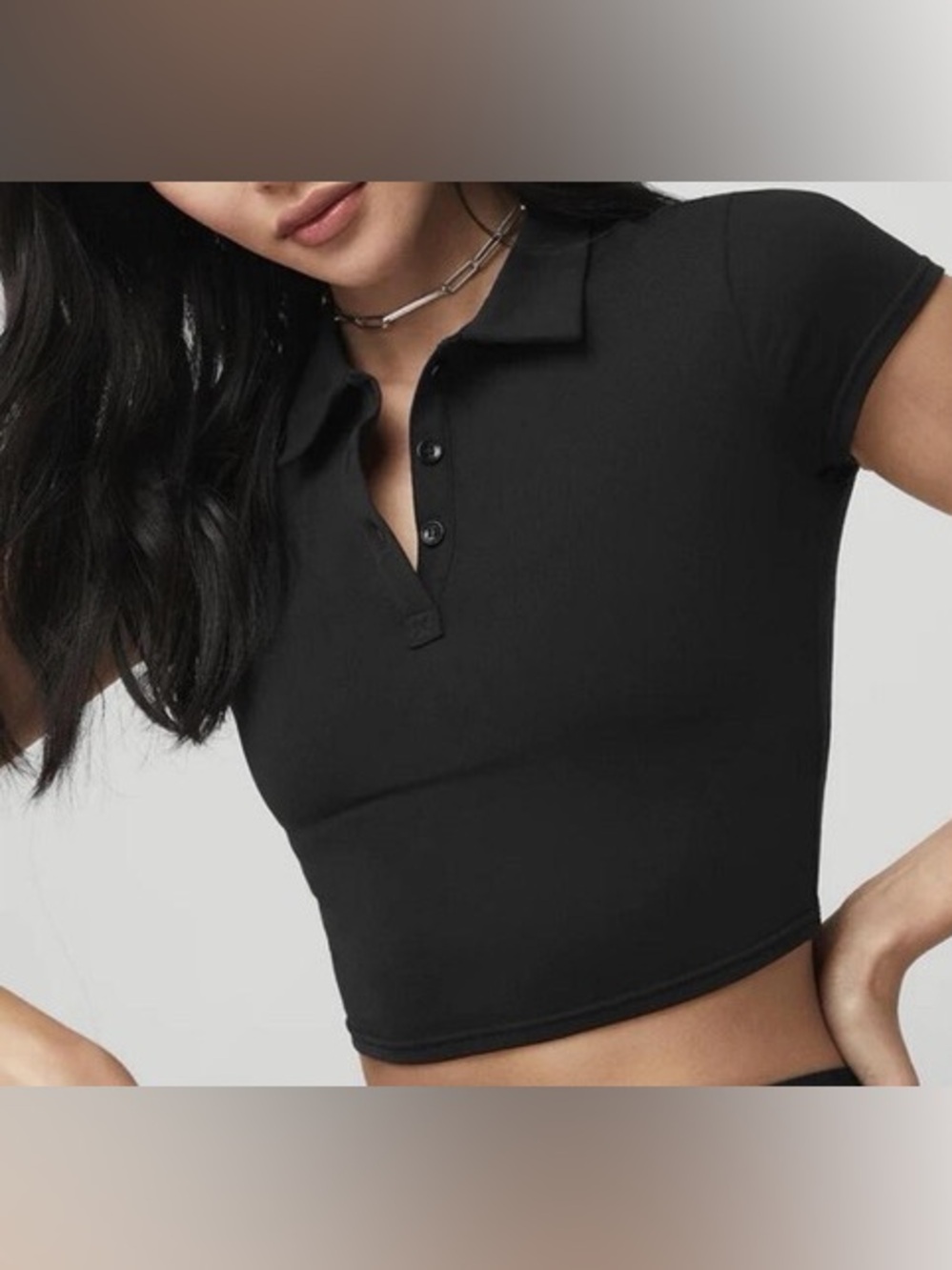 Alo Yoga Black Cropped Polo